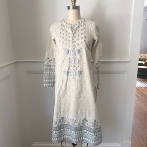 Junaid Jamshed Teens Size 14th Off White & Grey Cotton 2 Pc Suit